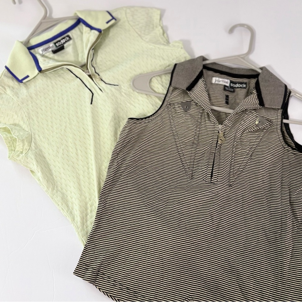 2 Lot Jamie Sadock Women’s P Golf Top Striped Collar Pullover Shirt Country Club